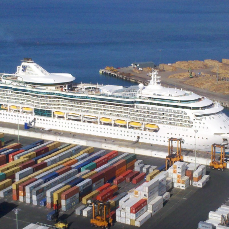 a large ship in the background